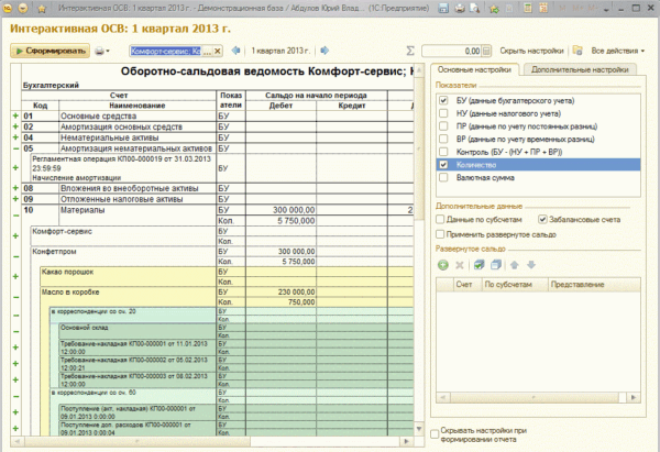 Интерактивная оборотно-сальдовая ведомость 2.0 и 3.0